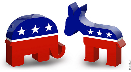 Republican elephant and Democrat donkey